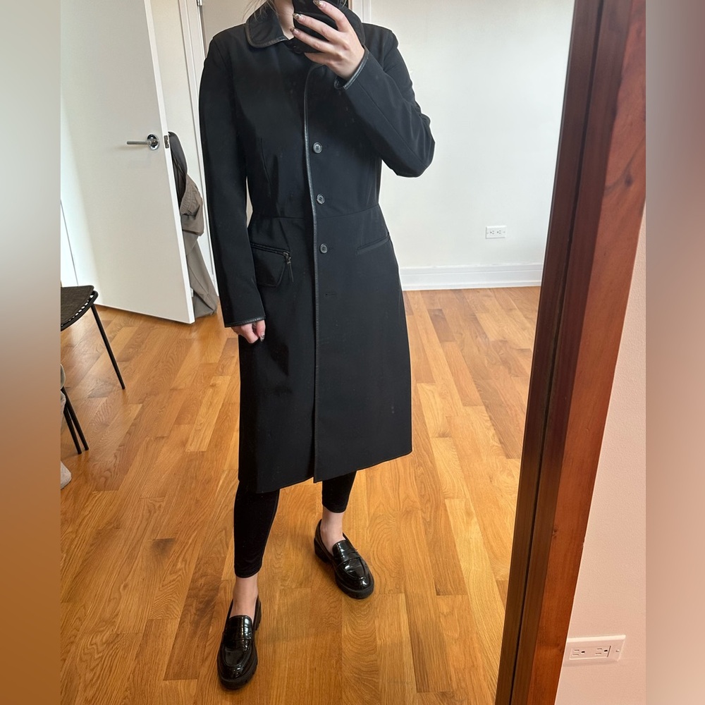 Vintage prada black trench jacket with leather trim